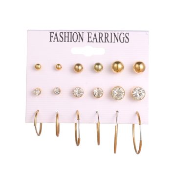 EN 12 Pairs Flower Women'S Earrings Set Pearl Crystal Stud Earrings Boho Geometric Tassel Earrings For Women Jewelry Gift