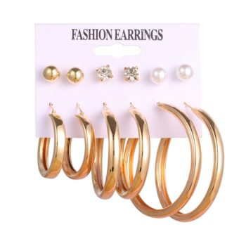 EN 12 Pairs Flower Women'S Earrings Set Pearl Crystal Stud Earrings Boho Geometric Tassel Earrings For Women Jewelry Gift