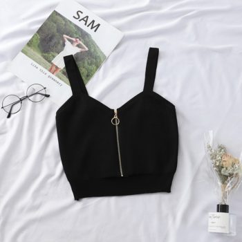 HELIAR Tops Women Crop Top Zipper Knitting Camisole With Hole Female Tank Tops Ladies Sleeveless Solid Strap Top Women