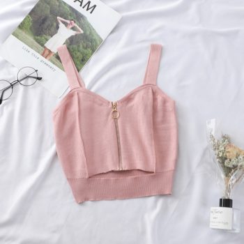 HELIAR Tops Women Crop Top Zipper Knitting Camisole With Hole Female Tank Tops Ladies Sleeveless Solid Strap Top Women