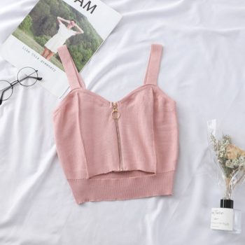 HELIAR Tops Women Crop Top Zipper Knitting Camisole With Hole Female Tank Tops Ladies Sleeveless Solid Strap Top Women