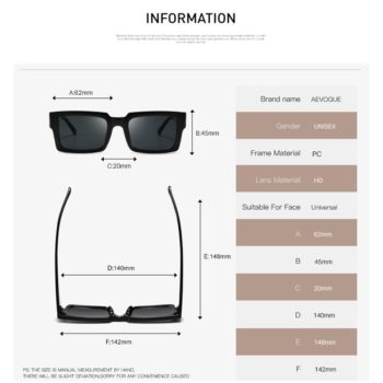 AEVOGUE Sunglasses Women Rectangle Frame Transparent Brand Designer Retro Sun Glasses Unisex Square Brown UV400 AE0664
