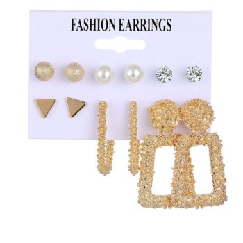 EN 12 Pairs Flower Women'S Earrings Set Pearl Crystal Stud Earrings Boho Geometric Tassel Earrings For Women Jewelry Gift