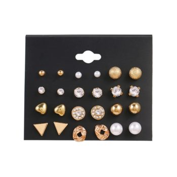 EN 12 Pairs Flower Women'S Earrings Set Pearl Crystal Stud Earrings Boho Geometric Tassel Earrings For Women Jewelry Gift