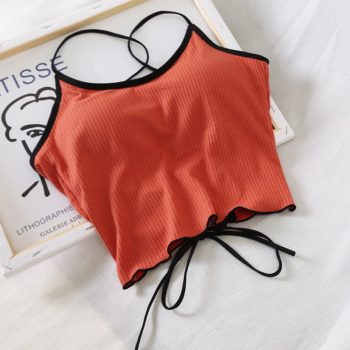 HELIAR Halter Tops Women Backless Bandage Crop Tops Women Solid Cotton Underwear Bra Tops For Women