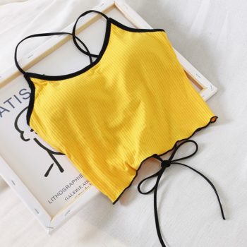 HELIAR Halter Tops Women Backless Bandage Crop Tops Women Solid Cotton Underwear Bra Tops For Women