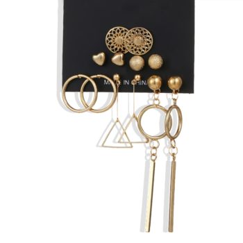EN 12 Pairs Flower Women'S Earrings Set Pearl Crystal Stud Earrings Boho Geometric Tassel Earrings For Women Jewelry Gift