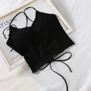 HELIAR Halter Tops Women Backless Bandage Crop Tops Women Solid Cotton Underwear Bra Tops For Women