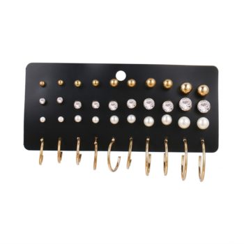 EN 12 Pairs Flower Women'S Earrings Set Pearl Crystal Stud Earrings Boho Geometric Tassel Earrings For Women Jewelry Gift