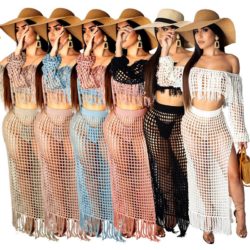 Women Bikini Cutout Tassel Hips Beach Dress Blouse Beach Style Swimsuits Blouse