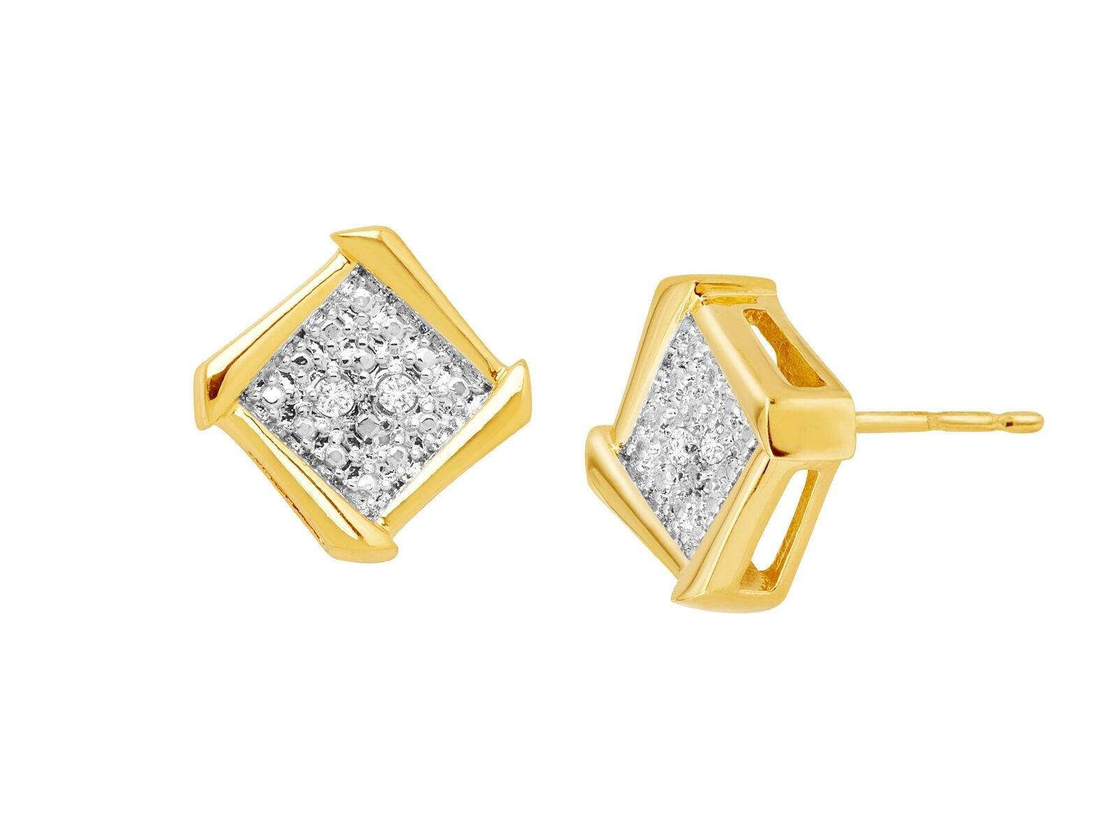Framed Square Stud Earrings with Diamonds in 18K Gold-Plated Bronze