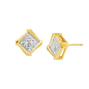 Framed Square Stud Earrings with Diamonds in 18K Gold-Plated Bronze