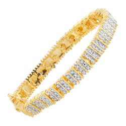 Square Link Tennis Bracelet with Diamonds in 14K Plated Brass, 7.25"
