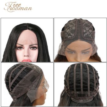 FREEWOMAN 42inch Synthetic Lace front Wigs Long Deep Wave Ombre Wigs For Black Women Kanekalon Cosplay Wig Fake Hair Black Brown