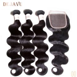 Dejavu Body Wave Bundles With Closure Brazilian Weave With Closure Non-Remy Human Hair Bundles With 4*4 Lace Closure Cabelo