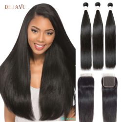 Dejavu Straight Hair Bundles With Closure Peruvian Hair Bundles With Closure Non-Remy Human Hair Bundles Hair Extension Cabelo