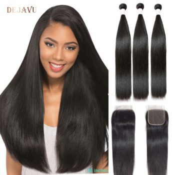 Dejavu Straight Hair Bundles With Closure Peruvian Hair Bundles With Closure Non-Remy Human Hair Bundles Hair Extension Cabelo