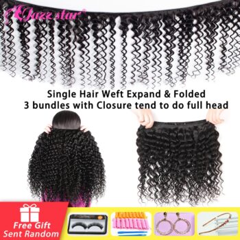 Brazilian Deep Wave Bundles With Closure Non-Remy Human Hair 3 and 4 Bundles With Lace Closure Queen Mary Human Hair Extensions Middle Part