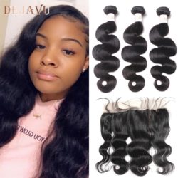 Dejavu Body Wave Bundles With Closure Brazilian Hair Bundles With Frontal Human Hair Frontal With Bundle Non-Remy Hair Extension