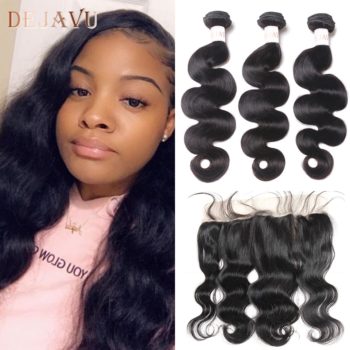 Dejavu Body Wave Bundles With Closure Brazilian Hair Bundles With Frontal Human Hair Frontal With Bundle Non-Remy Hair Extension