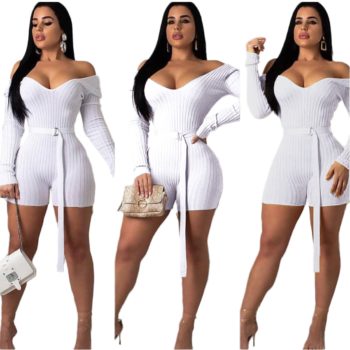 Bodycon Women Playsuit Festival Clothes Autumn Long Sleeve Belted Streetwear One Piece Outfits Club Party Jumpsuits