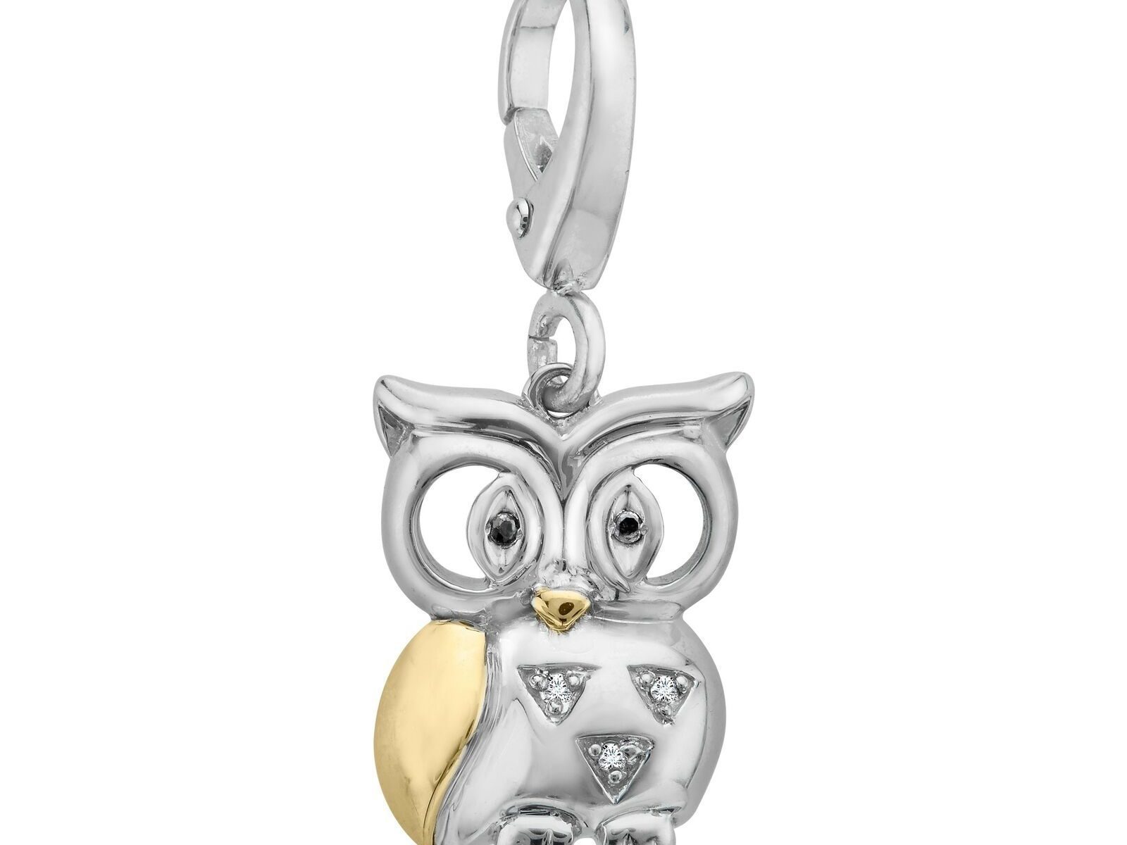 Owl Charm with Diamonds in Sterling Silver & 14K Gold