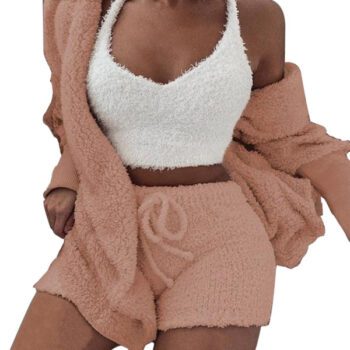 Plush Tracksuit Women 3 Pieces Set Sweatshirts Sweatpants Sweatsuit Jacket Crop Top Shorts Suit Sports Suit Jogging Femme 2020 new