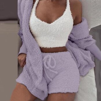 Plush Tracksuit Women 3 Pieces Set Sweatshirts Sweatpants Sweatsuit Jacket Crop Top Shorts Suit Sports Suit Jogging Femme 2020 new