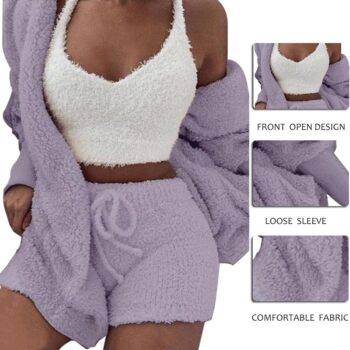 Plush Tracksuit Women 3 Pieces Set Sweatshirts Sweatpants Sweatsuit Jacket Crop Top Shorts Suit Sports Suit Jogging Femme 2020 new