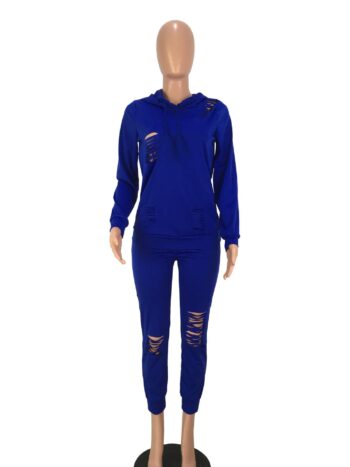 Women Hole Pants Set Long Sleeve Sportswear Jacket Tracksuit Hoodie Legging 2 Piece Set Sports Suit Outerwear Tights fashion