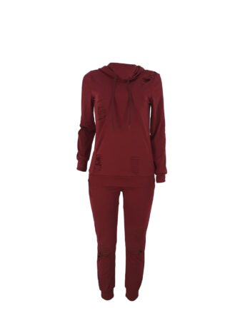 Women Hole Pants Set Long Sleeve Sportswear Jacket Tracksuit Hoodie Legging 2 Piece Set Sports Suit Outerwear Tights fashion