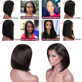 Short Lace Front Human Hair Wigs Brazilian Remy Hair Bob Wig with Pre Plucked Hairline Bleached Knots