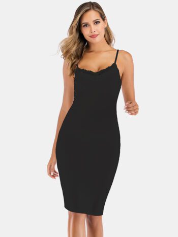 Cotton Backless Spaghetti Straps Lace Deep Neckline Long Nightgown Sleepwear